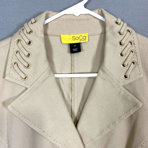 St John Blazer Laced Eyelet Cotton Stretch Tan Beige Blaze Women's Size Medium - Picture 3 of 11